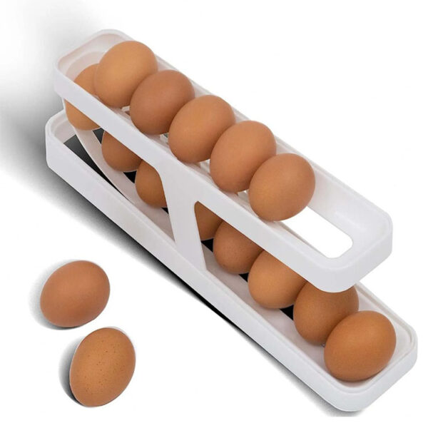 Automatic Scrolling Egg Rack Holder Storage Box - White