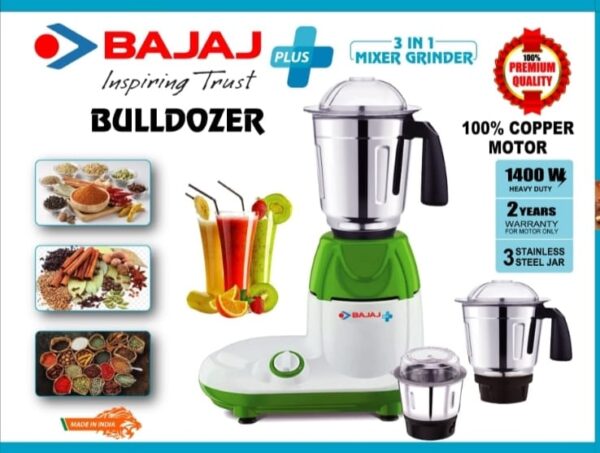 Bajaj Bulldozer 3 In 1 Mixer Grinder - 1400W - Green and White - Image 2