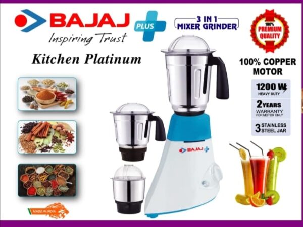 Bajaj Kitchen Platinum 3 In 1 Mixer Grinder - 1200W - White - Image 2